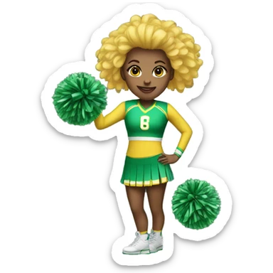 Cheerleader with green and yellow uniform and poms sticker