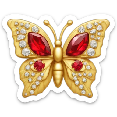 gold butterfly jewel with red heart diamonds sticker