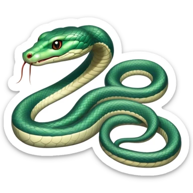 Cinematic Noble Chinese Water Snake Portrait Emoji, Poised and graceful, with a slender, sinuous build and a sleek, iridescent coat of muted greens and blues, deep-set soulful eyes, Simplified yet sharp and sophisticated features, highly detailed, glowing with a soft, dignified aquatic glow, high shine, intelligent and fluid, stylized with an air of waterborne elegance, focused and attentive, soft glowing outline, capturing the essence of a watchful and confident water snake that feels as though it could glide out of the screen with effortless authority! sticker