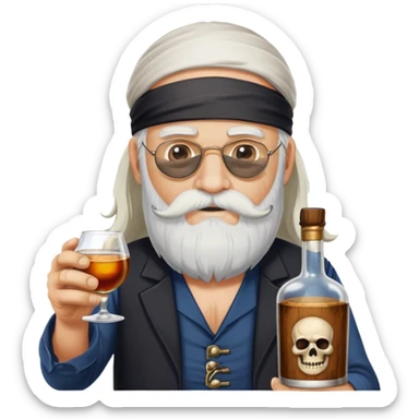flying Dutchman that looks much older with a long beard and a bottle of rum and an eye patch sticker