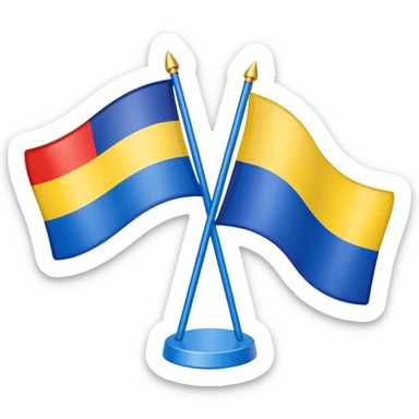 Emoji of the Ukrainian flag in the center, the Russian flag on the right, and the EU flag on the left sticker