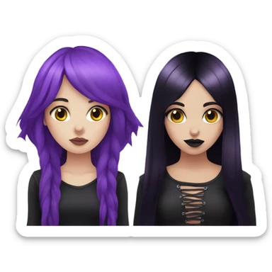 goth girl with purple hair and goth girl with black hair holding hands  sticker