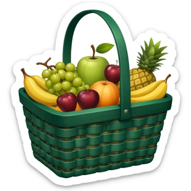 Dark green, plaid basket with both food, drink and fruits sticker