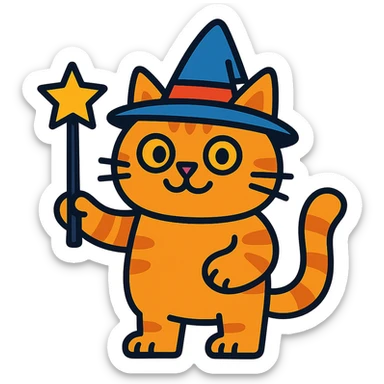 cat wearing a hat and holding a wand sticker