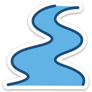 Show the flowing water as a minimalistic, modern river with clean lines and simple riverbanks, with a transparent background, in a minimalistic modern style. sticker