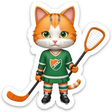 female cat hockey player with stick sticker