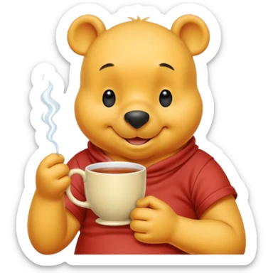 Winnie the Pooh drinking tea sticker