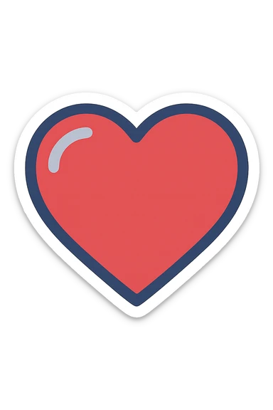 red heart with subtle shine, soft edges, modern illustration style sticker
