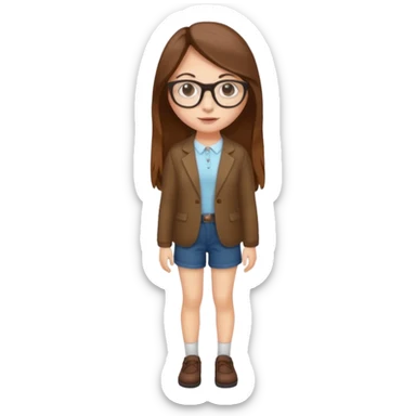 Full body Girl with glasses and long brown hair sticker