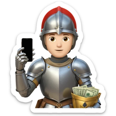 Knight with helmet holding phone and money neutral skin colour sticker