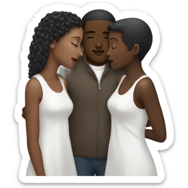 black guy kissing two white girls sticker