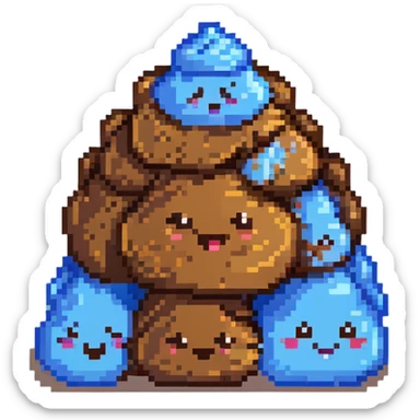 Pile of poo emoji with gradient colors from brown to darker brown, cute smiling face sticker