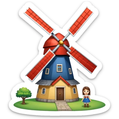 Dutch windmill with cute girl sticker