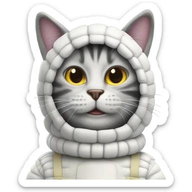 cat dressed in a michelin man costume sticker