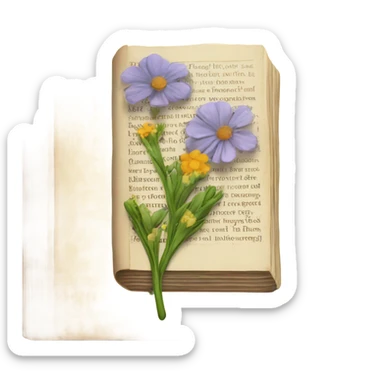 book with some pressed flowers on the pages  sticker