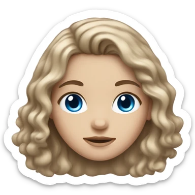 White girl with blue eyes, brown wavy hair sticker