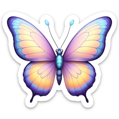 Beautiful and Majestic Butterfly Portrait Emoji, Head and body rendered in serene repose with a gentle, content smile, showcasing a delicately patterned form with softly shimmering wings and eyes peacefully closed in tranquil repose, Simplified yet exquisitely endearing features, highly detailed, glowing with a soft, drowsy pastel light, high shine, relaxed and utterly noble, stylized with an air of timeless natural beauty, soft glowing outline, capturing the essence of a majestic butterfly that embodies the pure enchantment of nature! sticker