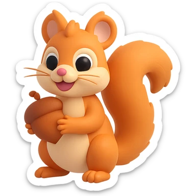 A baby squirrel holding an acorn in 3D emoji style with transparent background. Please maintain the Microsoft style 3D fluent emoji look. sticker