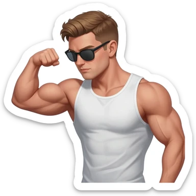 gym guy training muscles light brown hair and sunglasses sticker
