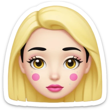 Yellow face with cute eyes pink lips black hair and black dot at forehead  sticker