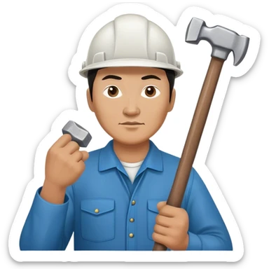 photorealistic kazakh worker middle age with 
hammer sticker