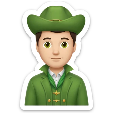 brunette man with green dutch clothing sticker