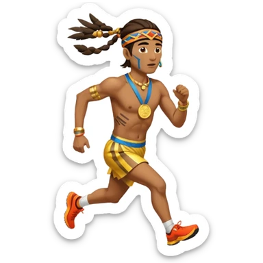 tribal shaman picking running a marathon with gold medal sticker