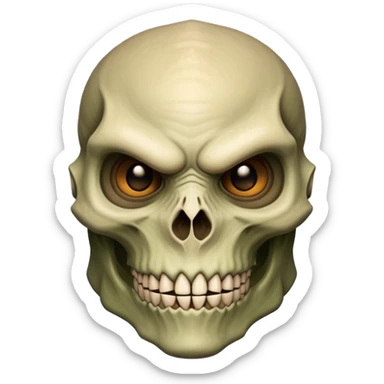 The face of a monstrous, reptilian human fighter with protruding skull and light-brown skin sticker