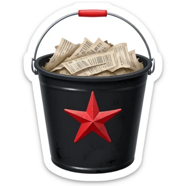 black bucket no handle, shredded paper inside, red texas on front sticker