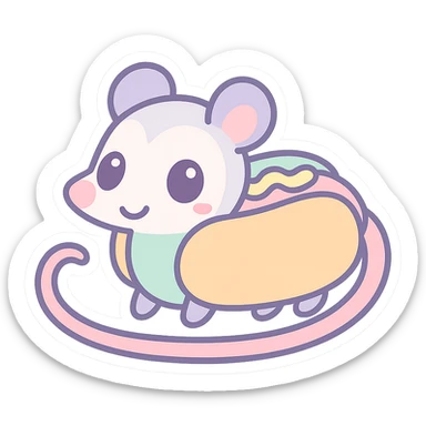 cute cartoon possum dressed up like a hot dog, sticker style, transparent background sticker