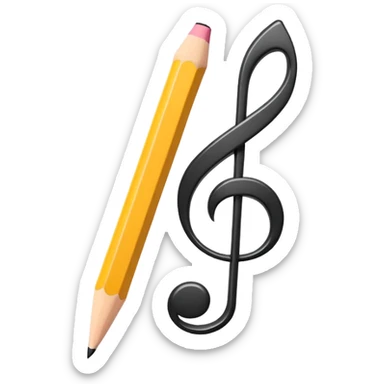Minimalistic flat vector icon, iOS style, thin black contour on white background. Musical note with a pencil crossing it. Clean, no text, no shadows sticker