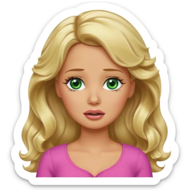 crying Barbie with blonde wavy hair green eyes and tan skin sticker