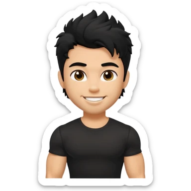 a pretty bratz guy with black hair with big muscles and shaggy hair in a tight black tee sticker