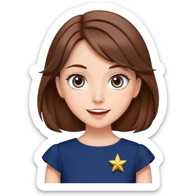Beautiful Girl with brown hair super excited star eyes elegant cartoon style navy blue  sticker