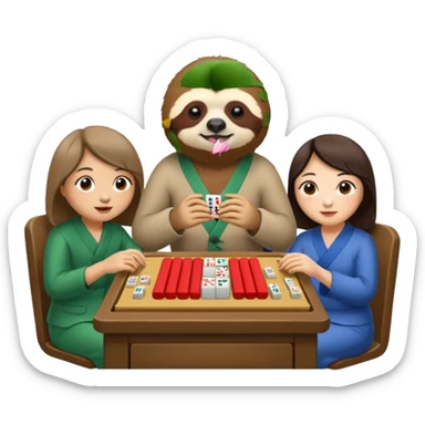 A sloth playing mahjong with two Chinese people sticker