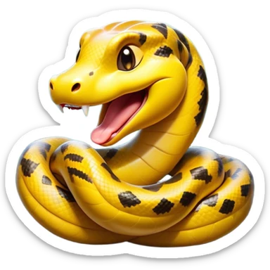 Cinematic Cute Yawning Anaconda Portrait Emoji, Head tilted slightly with a dramatic, wide-open yawn, showcasing a sinuous, scaled form with half-closed, drowsy eyes and an open, relaxed mouth, Simplified yet irresistibly adorable features, highly detailed, glowing with a soft, cozy jungle glow, high shine, relaxed yet expressive, stylized with a dash of whimsical reptilian charm, soft glowing outline, capturing the essence of a drowsy yet affectionate anaconda that appears ready to stretch out for a nap! sticker