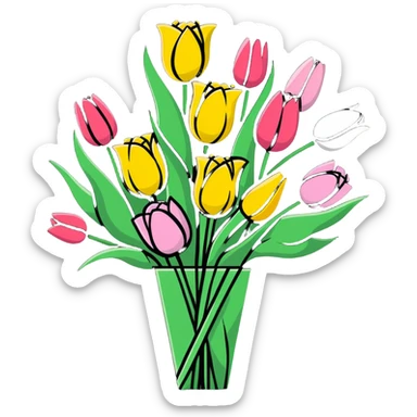 spring flower bouquet with colorful tulips and roses sticker
