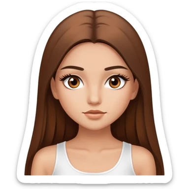 beautiful girl, long straight brown hair, brown eyes with lashes, wearing a white crop top, tan skin sticker