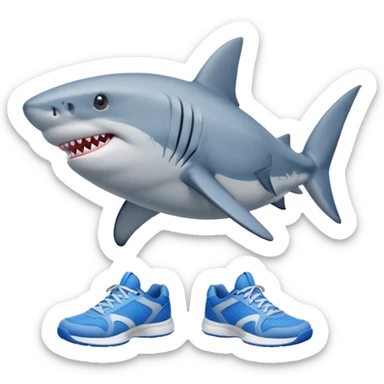 Un tiburón de 4 patas que lleve tenis azules sticker