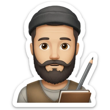 Bearded man with charcoal + sketchbook sticker