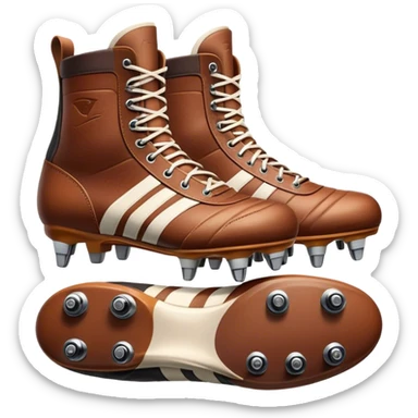 Cinematic Realistic image of a pair of rugby boots, showcasing sturdy leather construction, detailed cleat patterns and textured surfaces, illuminated by vibrant outdoor lighting that captures their athletic purpose sticker