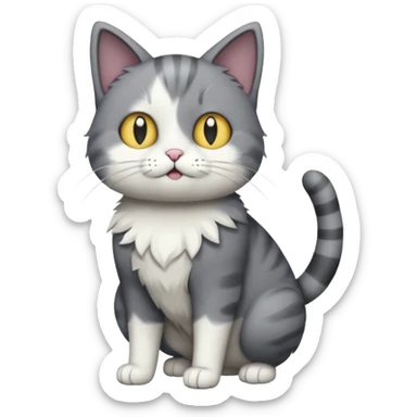 full body derpy looking large short hair dark grey and white cat sticker