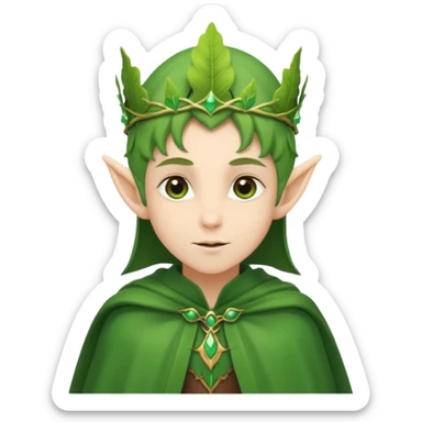 Forest Elf – elegant green-skinned elf with leaf crown and cloak sticker
