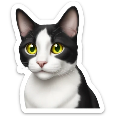 Cute black and white harlequin tuxedo cat with yellow green eyes sticker