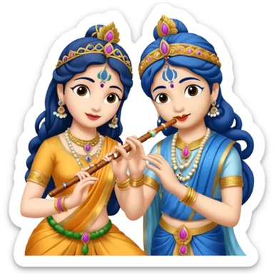 Radha rani and lord sri krishna play flute, skin colour is fairy white sticker