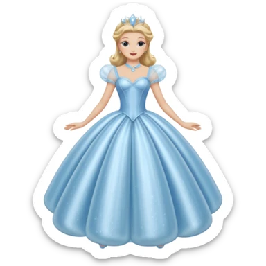 The bubble dress is typically a voluminous ball gown, designed to make Glinda look like she’s literally floating in a bubble. It features:  Pale blue or shimmering white-blue hues (in Ariana Grande’s movie version, it’s a soft, cotton-candy blue). sticker