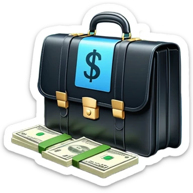 An icon showing a briefcase, a stack of money, and a graph with upward growth, representing business and entrepreneurship. The design highlights innovation, investment, and success in the world of startups and corporate ventures. Transparent background emphasizes the dynamic nature of business. sticker