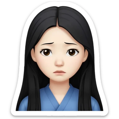 Beautiful Asian woman with long black hair sad sticker
