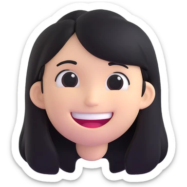 scary white emoji with a wide smile and long black hair, unsettling expression, horror style sticker