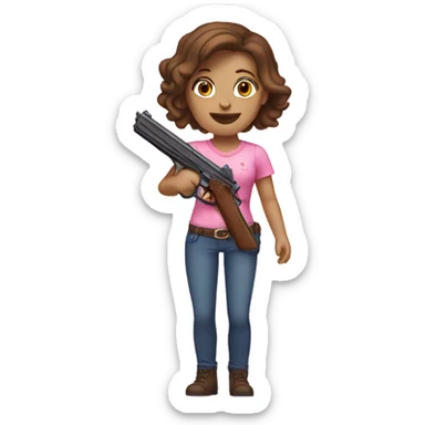 white girl with brown hair holding a pink gun  sticker